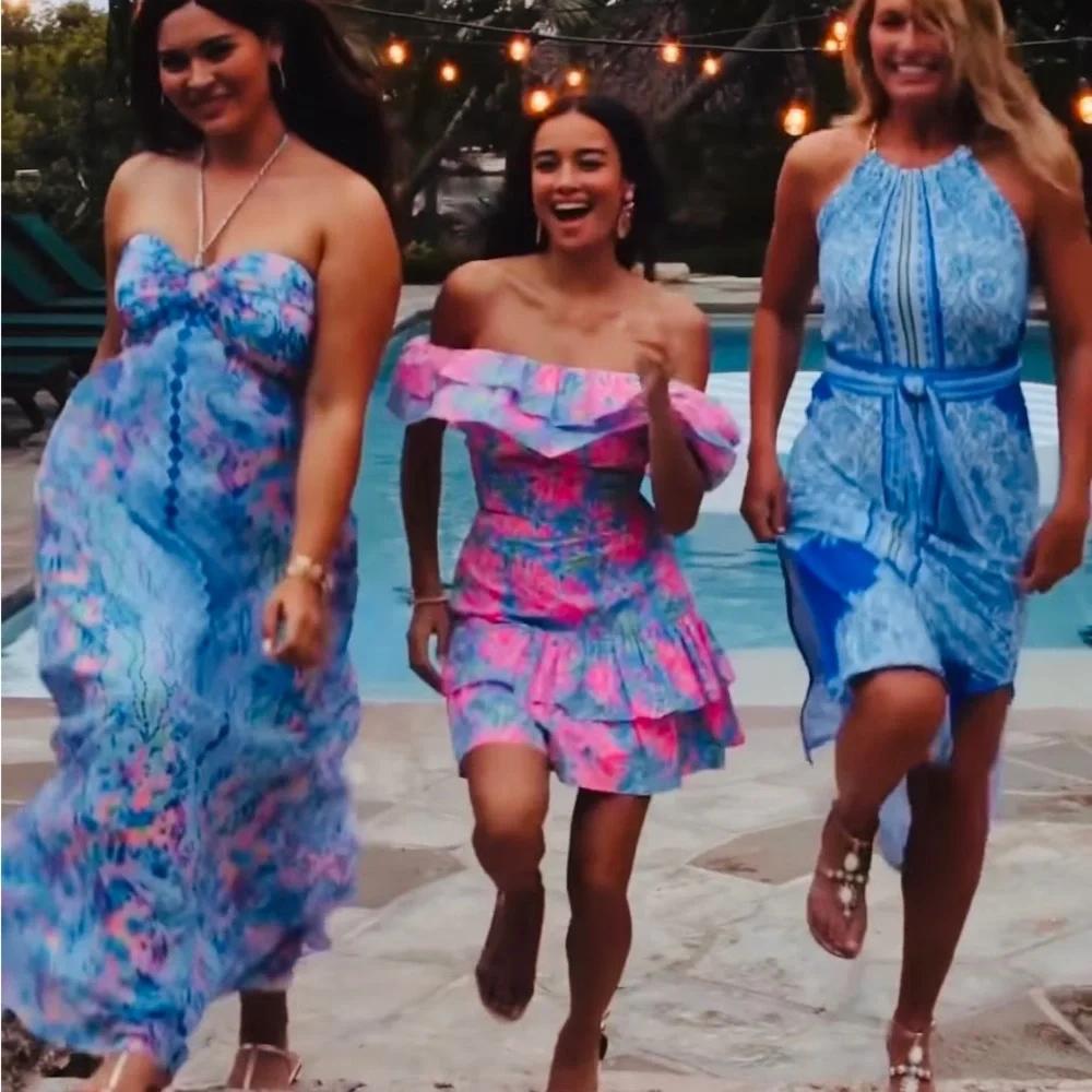 Lilly Pulitzer Mayslie Ruffle Top Mini Skirt Set Blue Peri Sunrise Bay 10, 12 - Picture 5 of 13